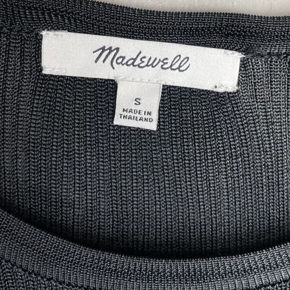MADEWELL Sweater Tee Women Small Black Micro-Rib Knit Stretch Viscose NQ337 - Picture 10 of 13
